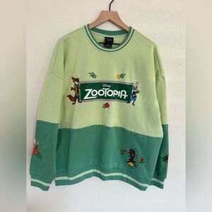 NWT Disney Zootopia Light Green and Dark Green Colorblock Crewneck Sweater